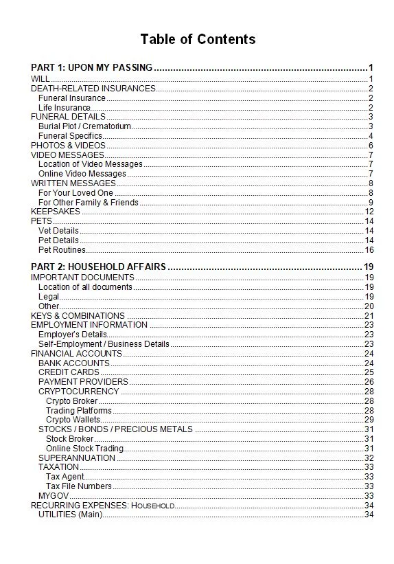 Carers Handbook Table of Contents - Page 1