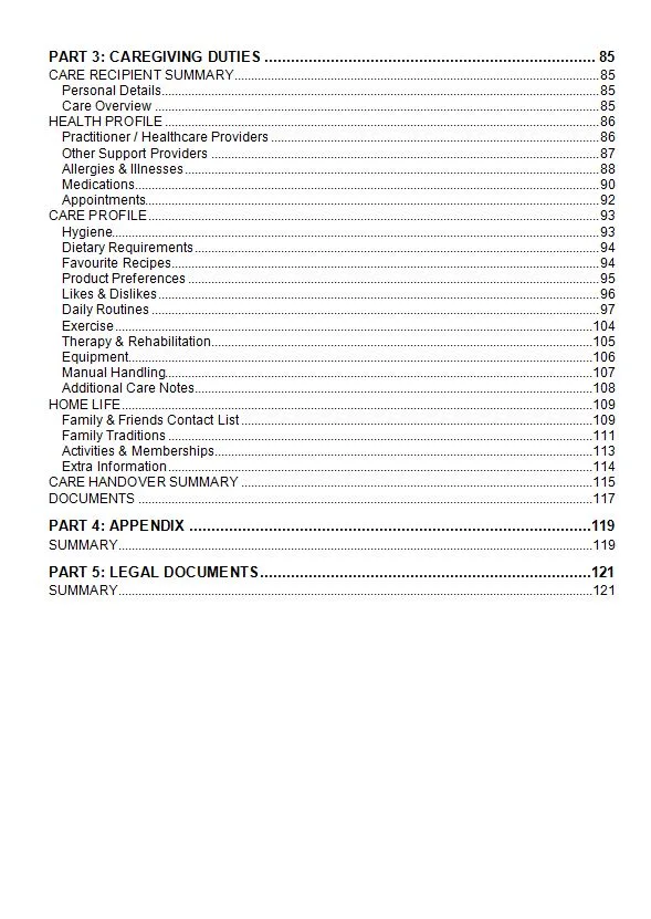 Carers Handbook Table of Contents - Page 3