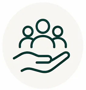 Community partner support icon representing guided client support and end-of-life planning assistance