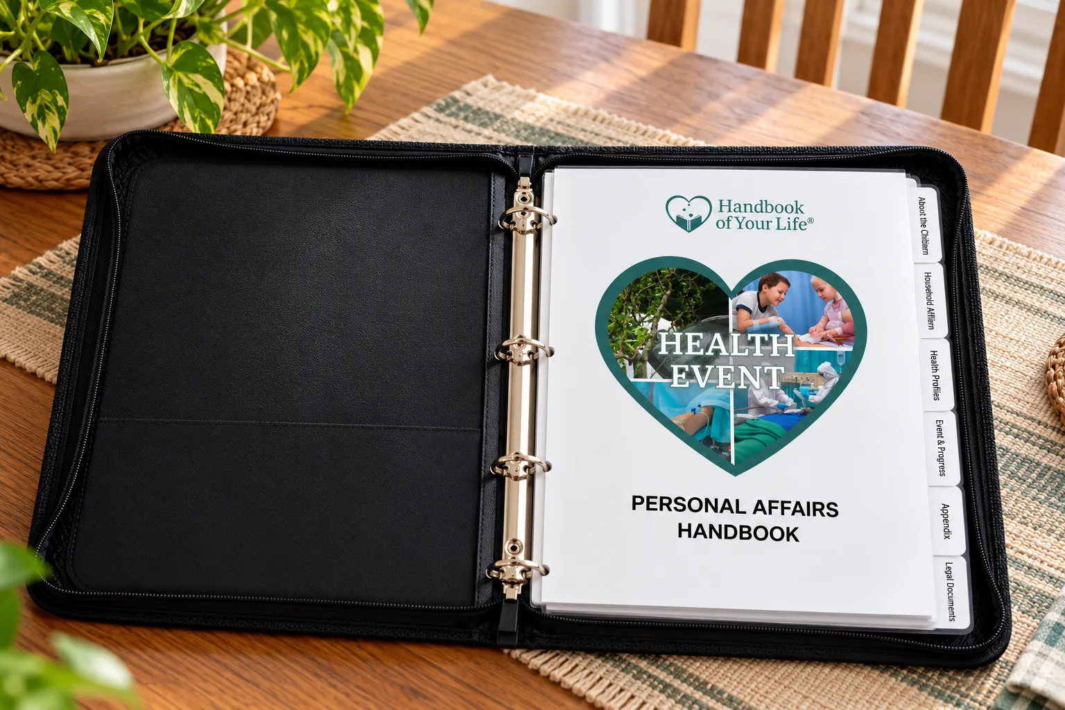 Open Health Event Handbook Kit showing the cover page and tabbed sections