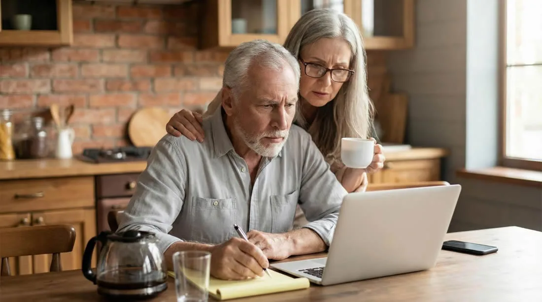 Couple organising practical household and care information for future needs