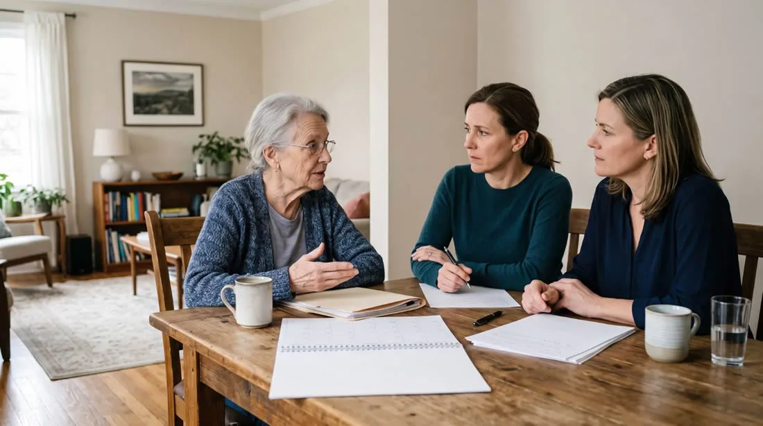 Person living with dementia talking with family about future planning