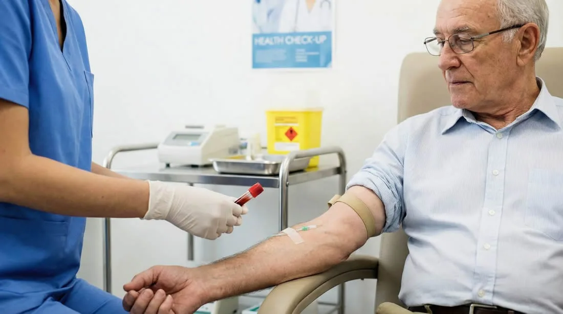 Older man having a PSA blood test as part of prostate cancer screening and detection